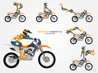 Crossbike set. Different crossbike tricks, flat style.