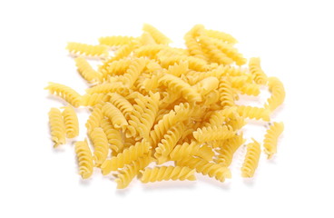Italian spiral shaped pasta, macaroni, isolated on white background