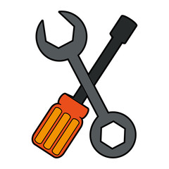 colorful silhouette set wrench and screwdriver vector illustration