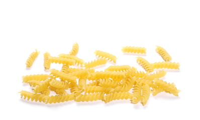 Italian spiral shaped pasta, macaroni, isolated on white background