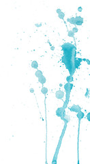 Blue watercolor splashes and blots on white background. Ink painting. Hand drawn illustration. Abstract watercolor artwork. 