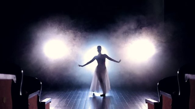 Ballerina making a curtsey. Silhouette. Slow motion. HD.