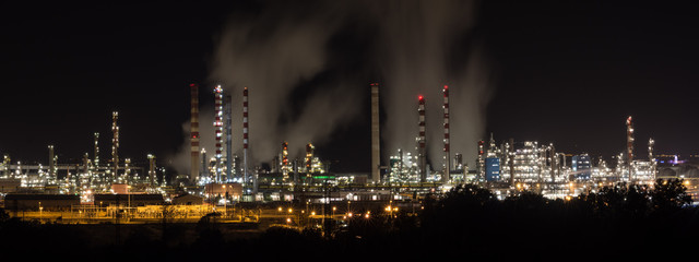 petrochemical plant at night