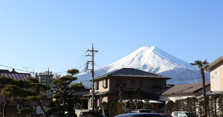 Fuji mountain and residents of people around Fujiyoshida, copy space on the left