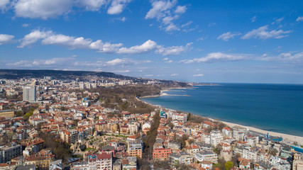 Beautiful cityscape over Varna city, Bulgaria. Panoramic aerial view. - obrazy, fototapety, plakaty