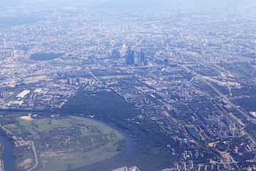 View of the city from the height of the flight