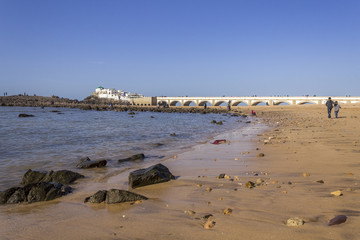 Fototapeta na wymiar Island and Mausolée of Sidi Abderrahman, a touristic atraction in Casablanca.