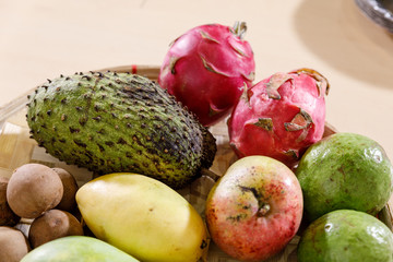 Mix tropical fruits in basket