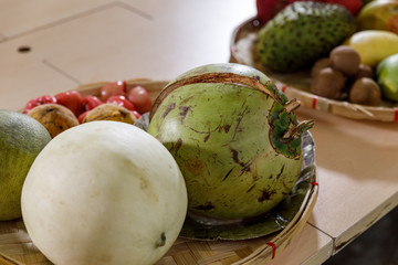 Mix tropical fruits in basket