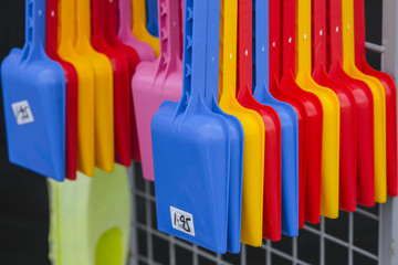 Fototapeta premium Plastic spades for sale.