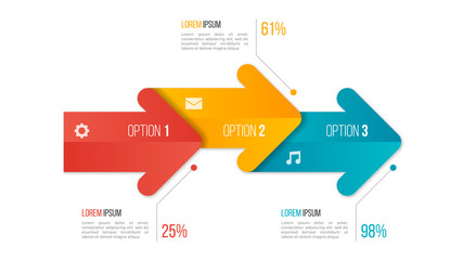 Timeline chart infographic template with arrows. 3 options.