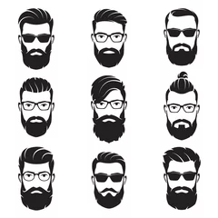 Fotobehang Set of vector bearded men faces hipsters © rikkyal