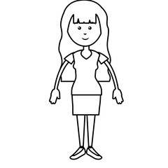 happy woman standing, cartoon icon over white background. vector illustration