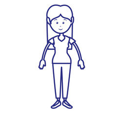 happy woman standing, cartoon icon over white background. vector illustration