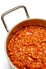 Spaghetti bolognese sauce on a pan