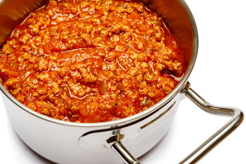 Spaghetti bolognese sauce on a pan