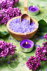 spa salt with lilac flowers