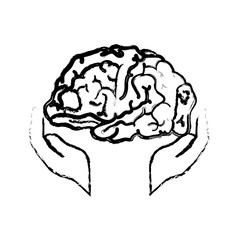 hands with human brain icon over white background. vector illustration