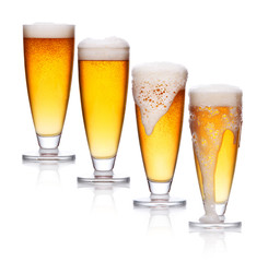set of glass of light beer foam