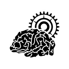 Human brain with gear wheel  icon over white background. vector illustration