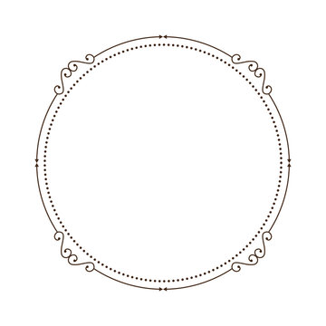 Decorative Vintage Frame In Circle Shape Icon Over White Background. Vector Illustration