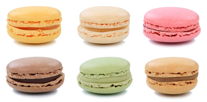 Collage Macarons Macaroons Kekse Nachtisch Dessert aus Frankreich Freisteller