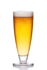 beer with foam on white .