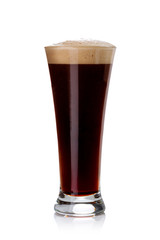 glass of dark beer on white.