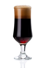 glass of red beer foam. lager beer in a glass beaker with fresh bubbling foam isolate.