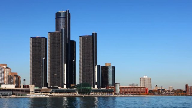 4K UltraHD Timelapse of the Detroit city center across the river