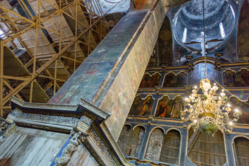 ROSTOV VELIKIY, RUSSIA - APRIL 26, 2017: Interior of the Uspensky Cathedral built in 991

