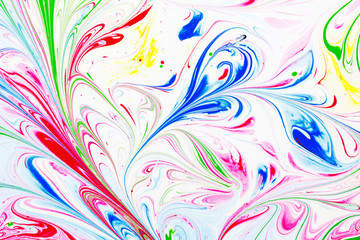 Abstract pattern, Traditional Ebru art. Color ink paint with waves. Floral background.