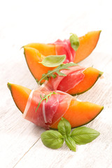fresh melon slice with prosciutto