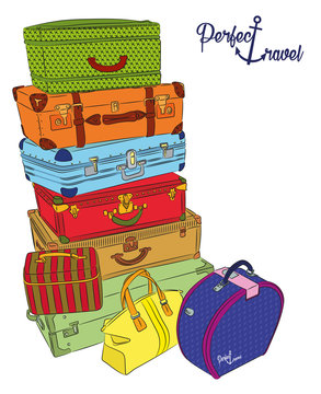 Postcard with luggage for perfect travel