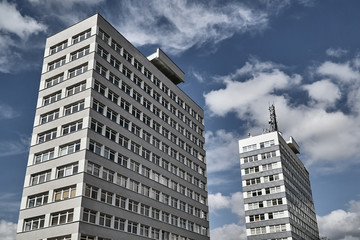 Fragments of modern office buildings in Poznan.