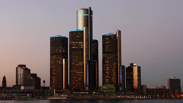 4K UltraHD Day to night timelapse of the Detroit skyline