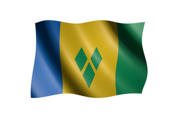 Flag of Saint Vincent and the Grenadines isolated on white, 3d illustration