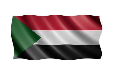 Flag of Sudan isolated on white, 3d illustration