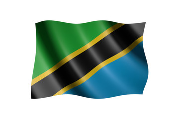Flag of Tanzania isolated on white, 3d illustration