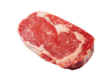 Fresh raw beef steak isolated on white. Top view. Copy space.