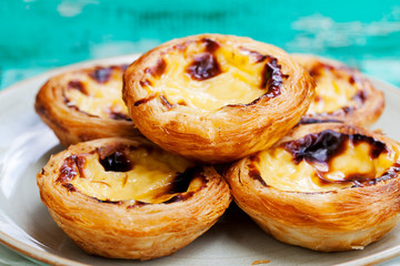 Egg tart Portuguese dessert, pastel de nata.