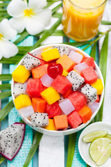 Bowl of fresh exotic fruit salad Healthy breakfast