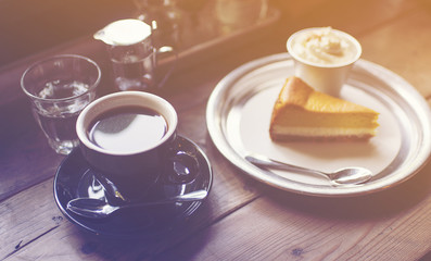 Coffee and cake, vintage filter image