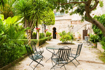 Exterior Arab Baths garden patio in Palma Mallorca.