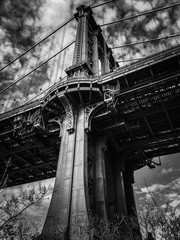 Fototapety  Manhattan bridge and plant with cloudy sky in black and white