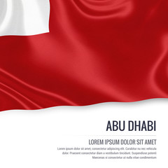 The United Arab Emirates state Abu Dhabi flag waving on an isolated white background. State name and the text area for your message. 3D illustration.