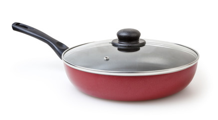 Frying pan and lid isolated on white background with clipping path