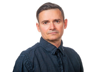 Portrait of serious man on white background