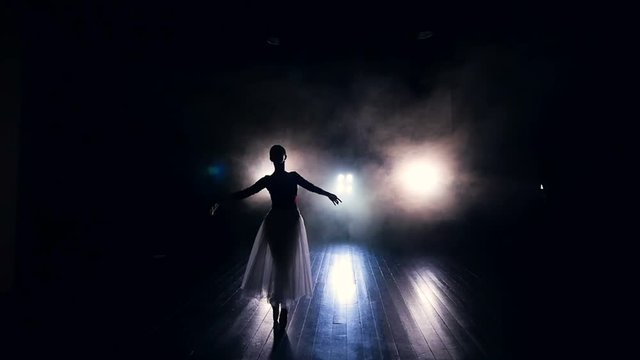 Ballerina's performance. Silhouette. HD.