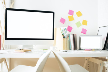 Wokrplace with empty white devices